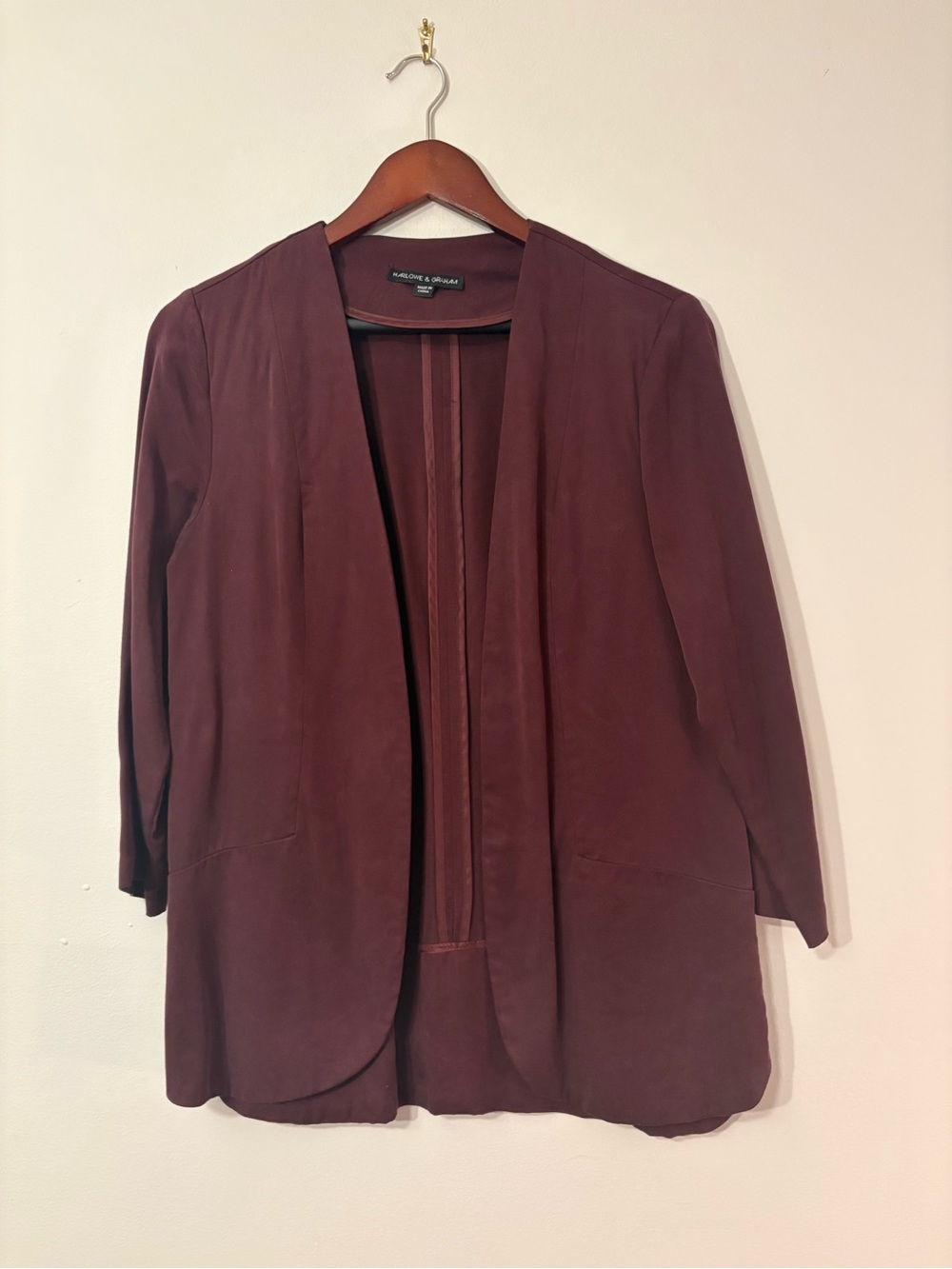 Harlowe & Graham Burgundy Tencel Open-Front Blazer — Size Medium 🧥